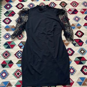 SHEIN body con mini dress with black heart tulle empress sleeves.